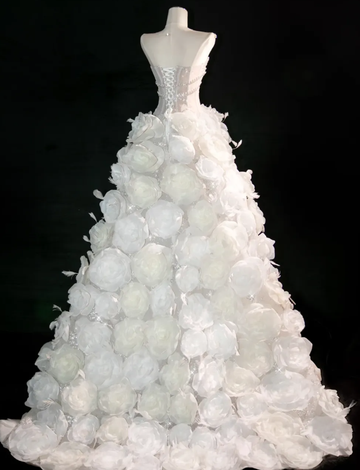 White Flower Exquisite Mermaid Rhinestone Tulle Strapless Prom Dress Evening Dress Party Dress HZ1023